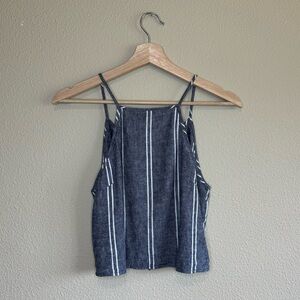 BP. shirt womens small linen blend tie back tank top striped grey & white